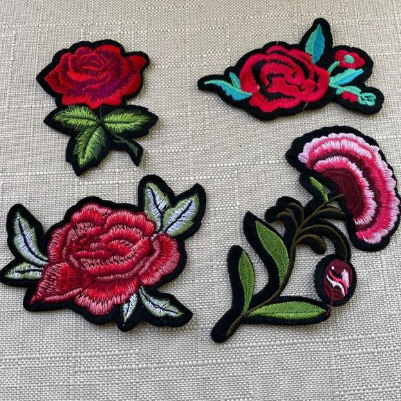 Lot of 4 Patches Embroidery Flower Iron On Patches for Jackets Jeans Craft Art - Picture 2 of 9